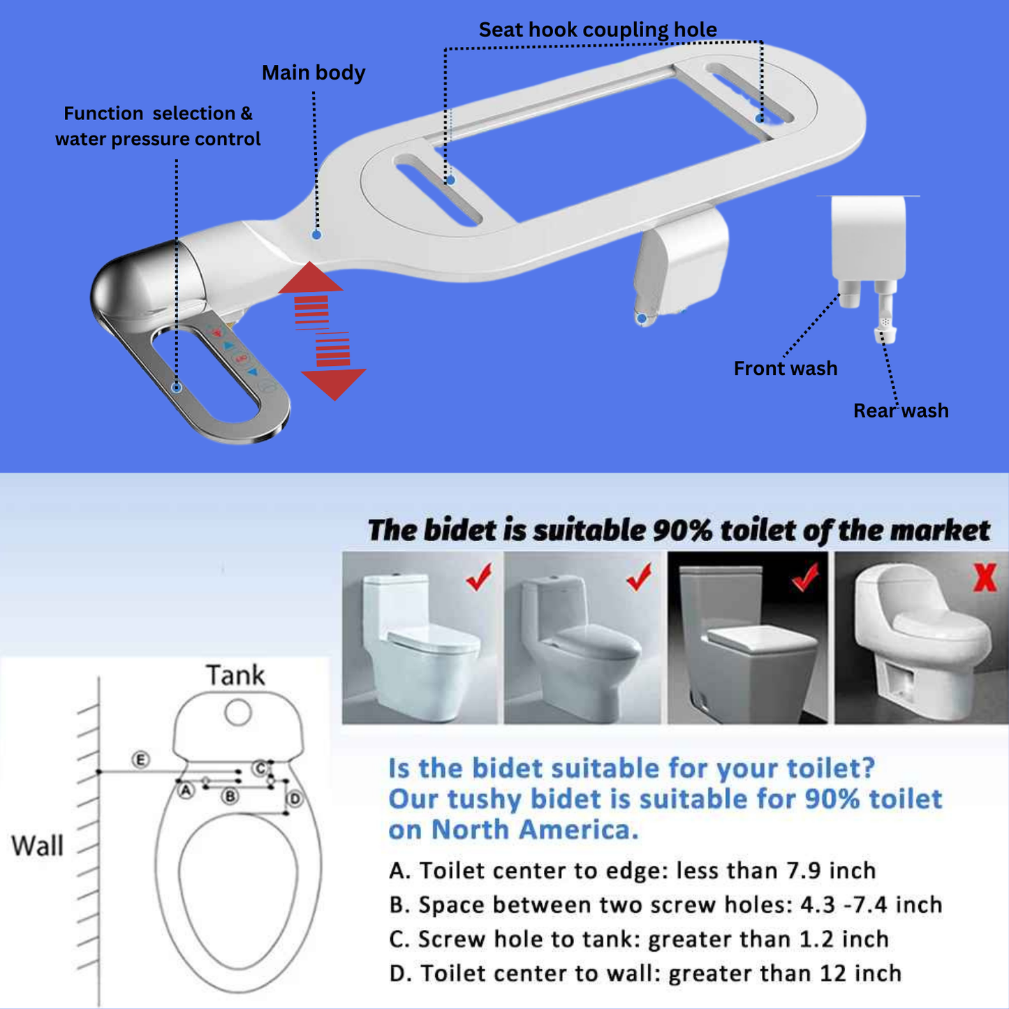 Plastic Toilet Bidet Attachment with Dual Self-Cleaning Nozzles