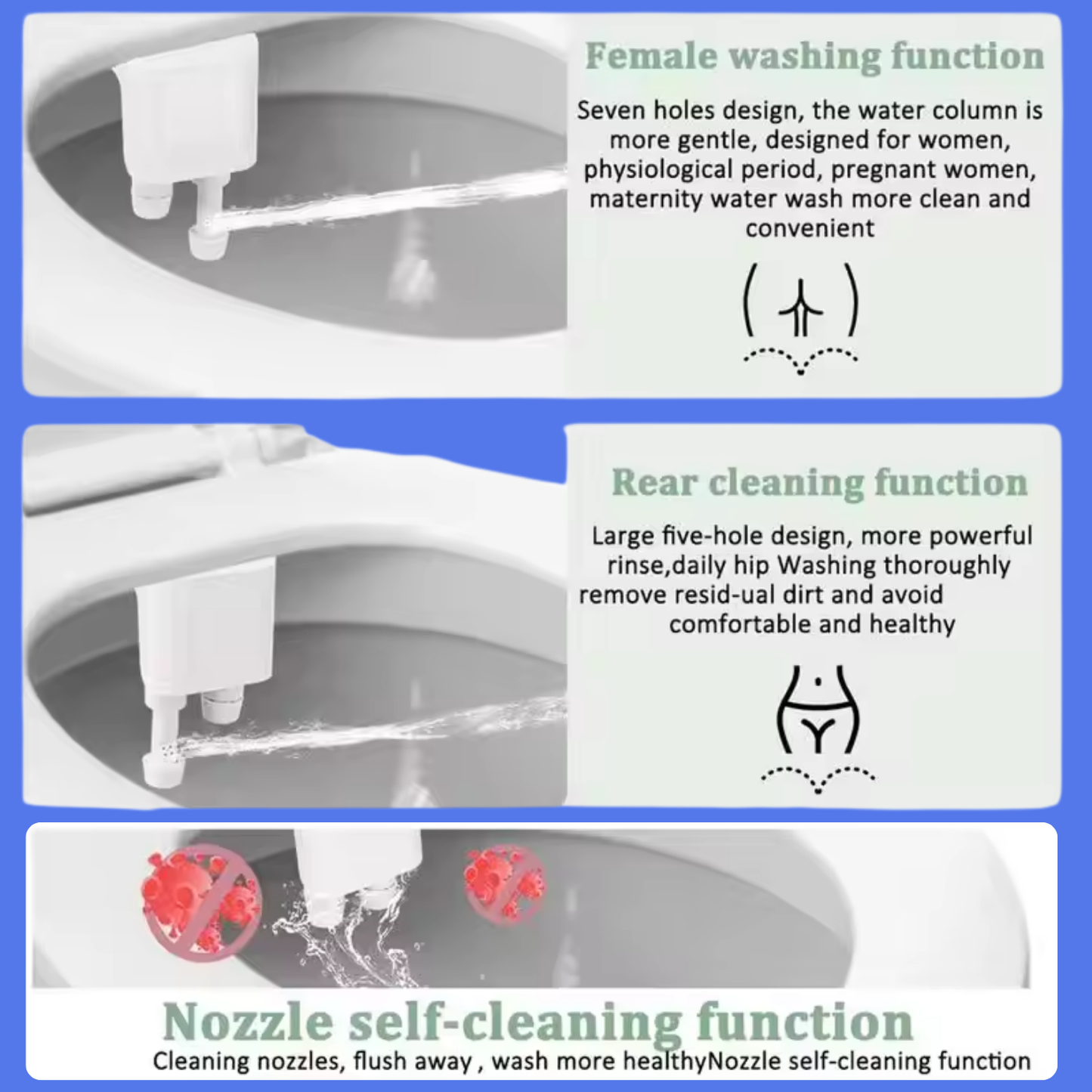 Plastic Toilet Bidet Attachment with Dual Self-Cleaning Nozzles