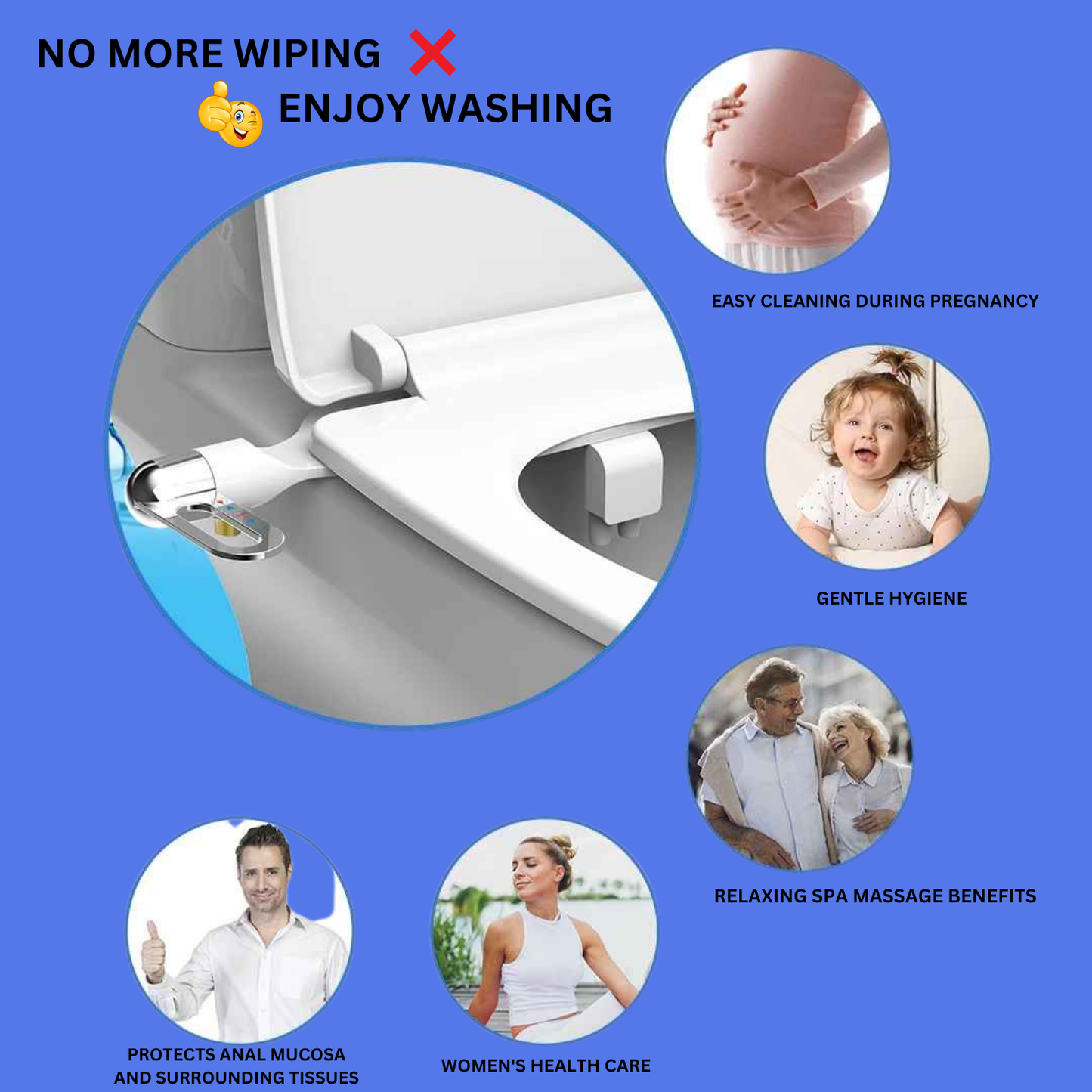 Plastic Toilet Bidet Attachment with Dual Self-Cleaning Nozzles