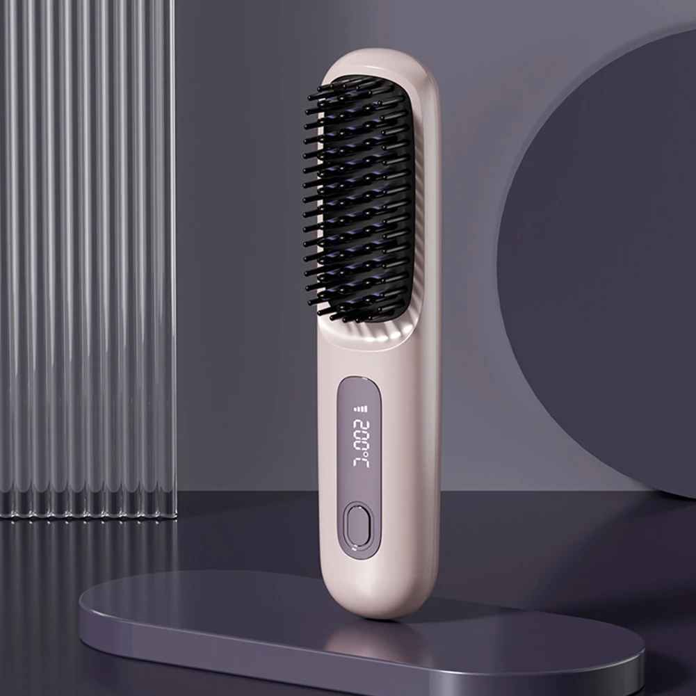 Wireless LCD Rechargeable Ceramic Heating Straight Hair Comb