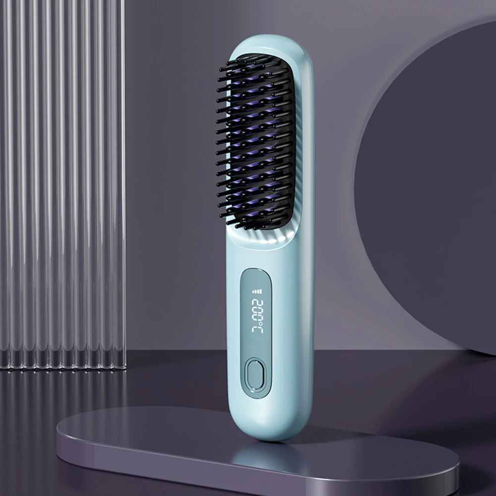 Wireless LCD Rechargeable Ceramic Heating Straight Hair Comb
