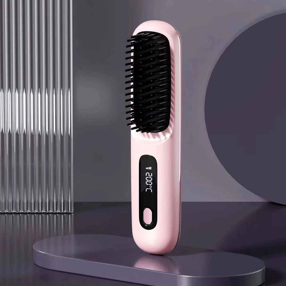 Wireless LCD Rechargeable Ceramic Heating Straight Hair Comb
