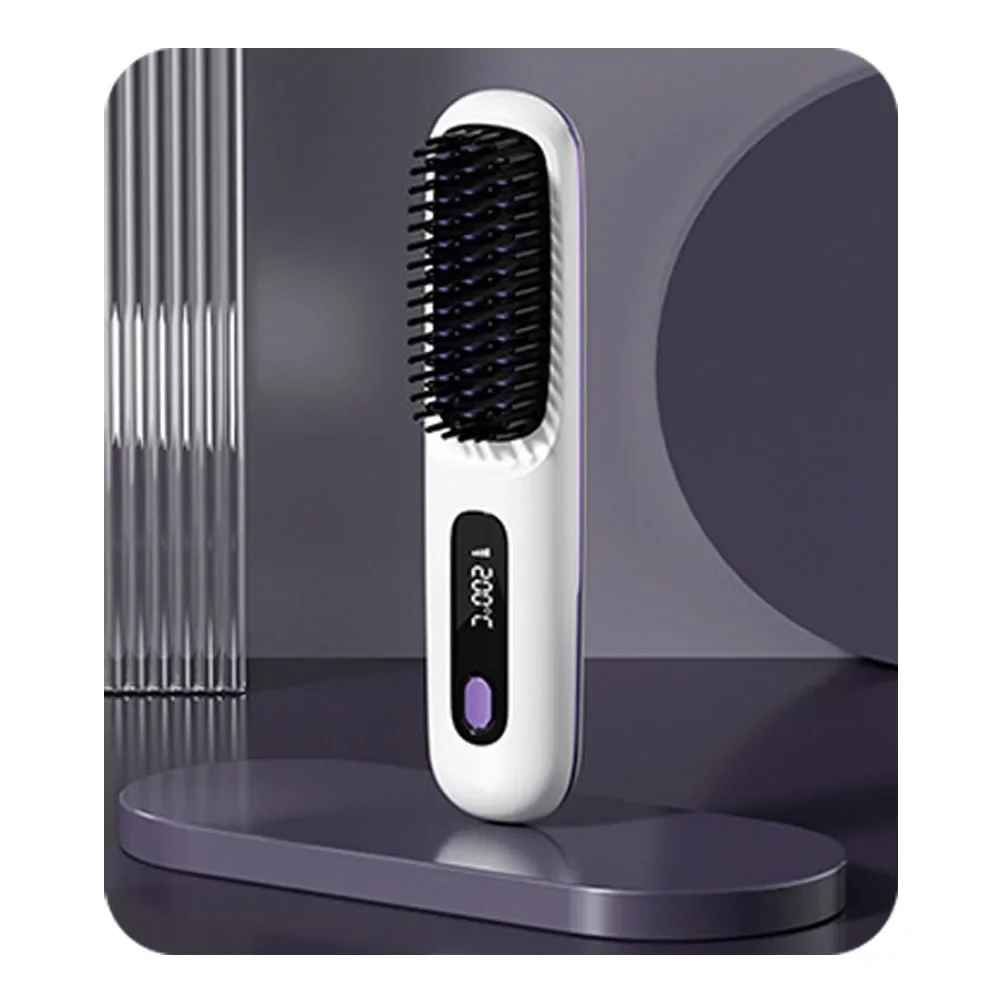 Wireless LCD Rechargeable Ceramic Heating Straight Hair Comb