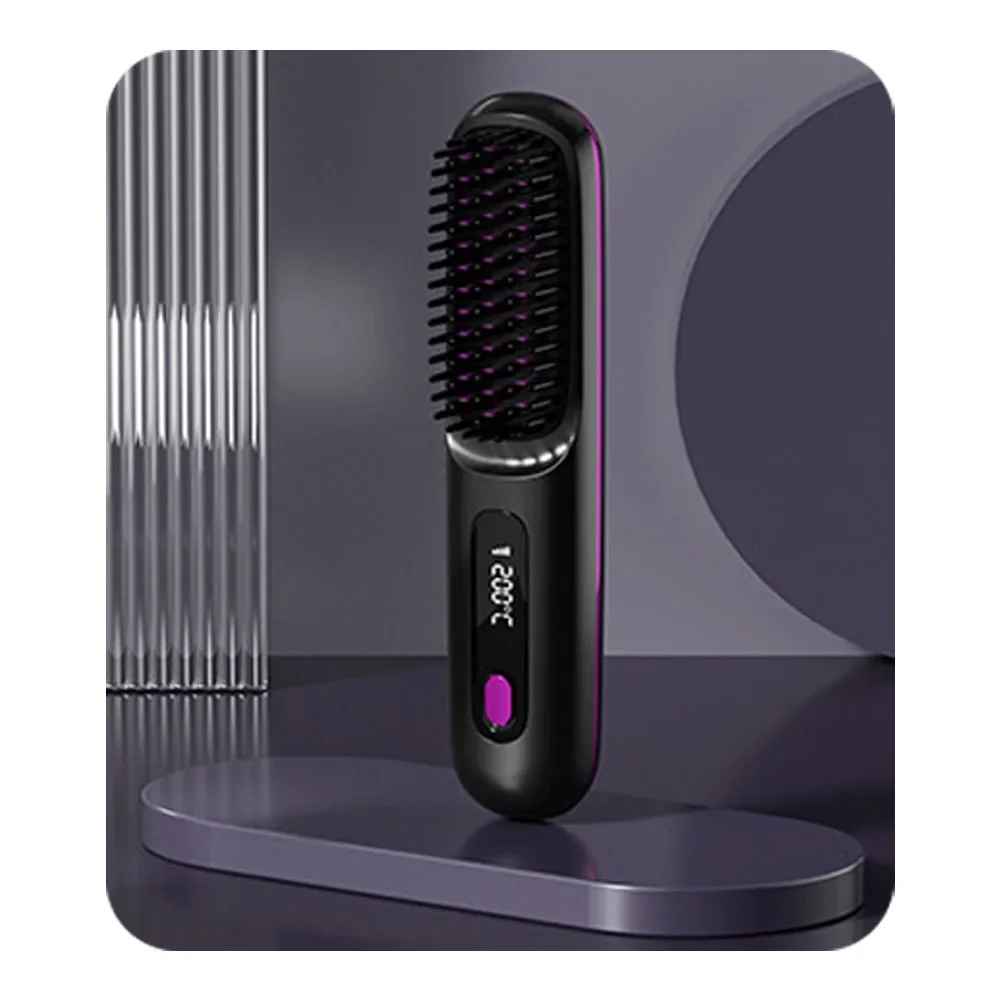 Wireless LCD Rechargeable Ceramic Heating Straight Hair Comb