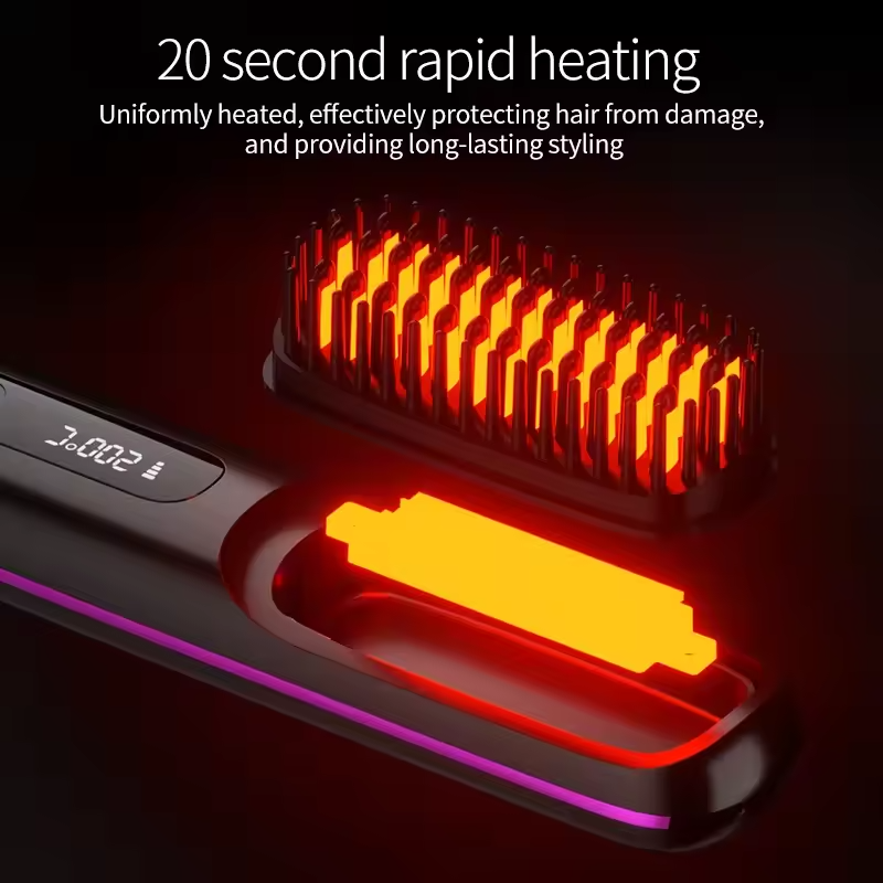 Wireless LCD Rechargeable Ceramic Heating Straight Hair Comb