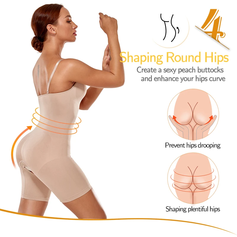 Seamless Bodysuit Compression Open Crotch Shapewear