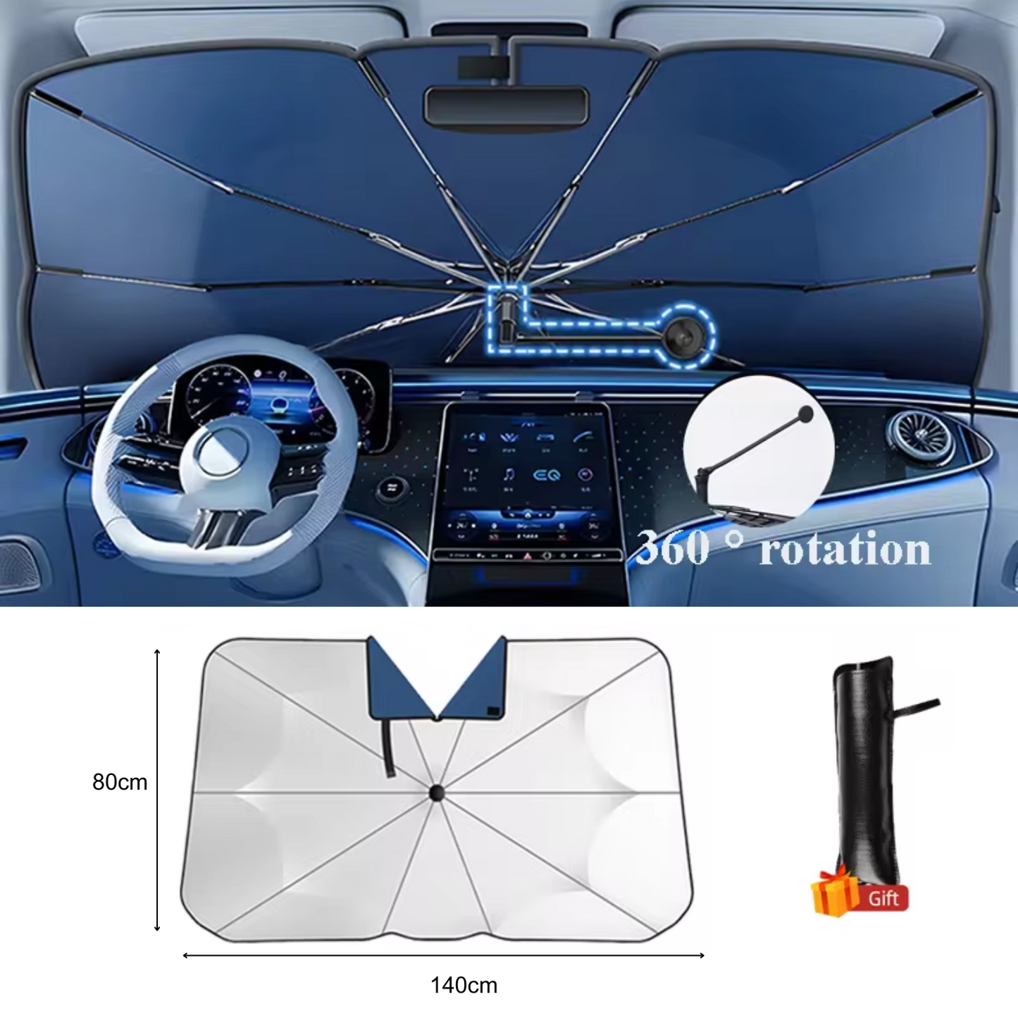 UV Protection Car Sunshade Umbrella with 360°Rotation