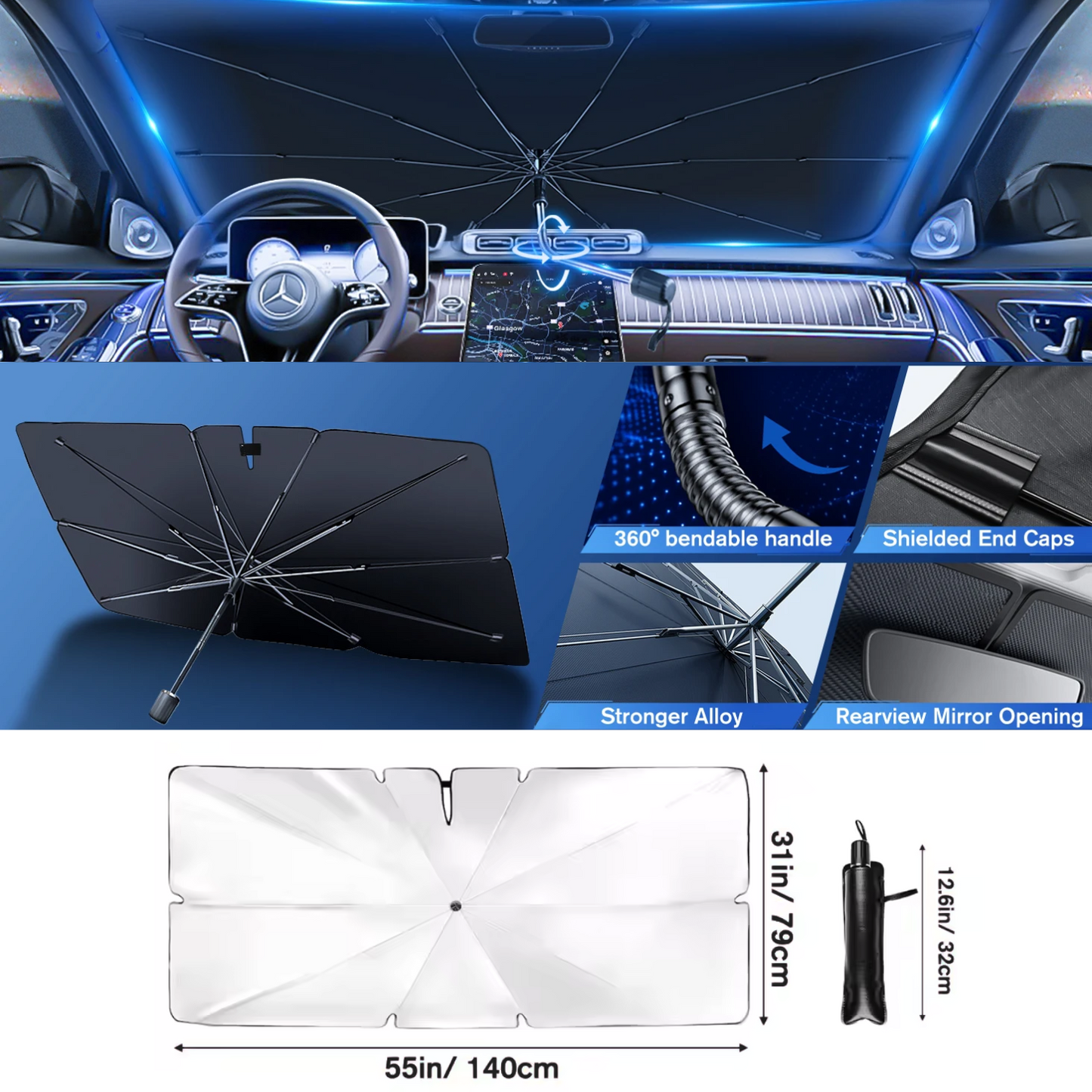 UV Protection Car Sunshade Umbrella with 360°Rotation