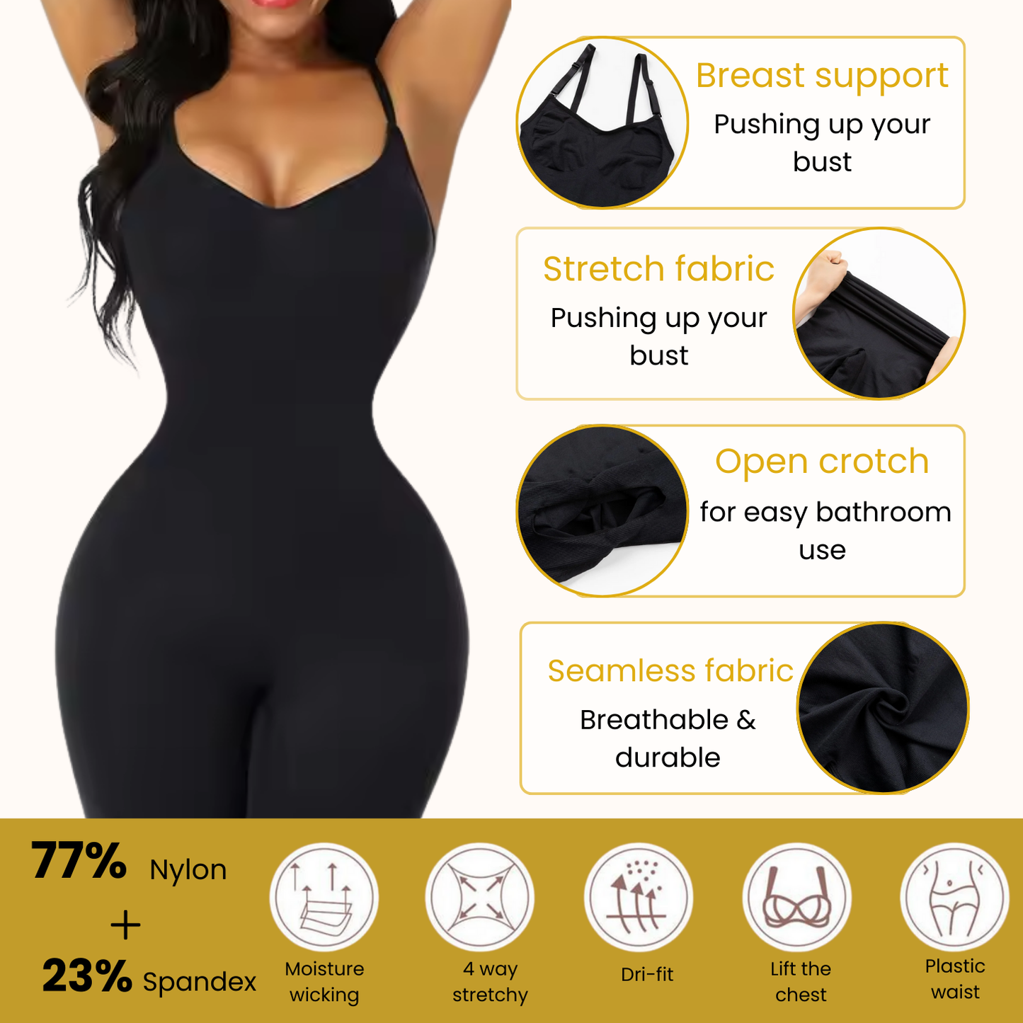 Seamless Bodysuit Compression Open Crotch Shapewear