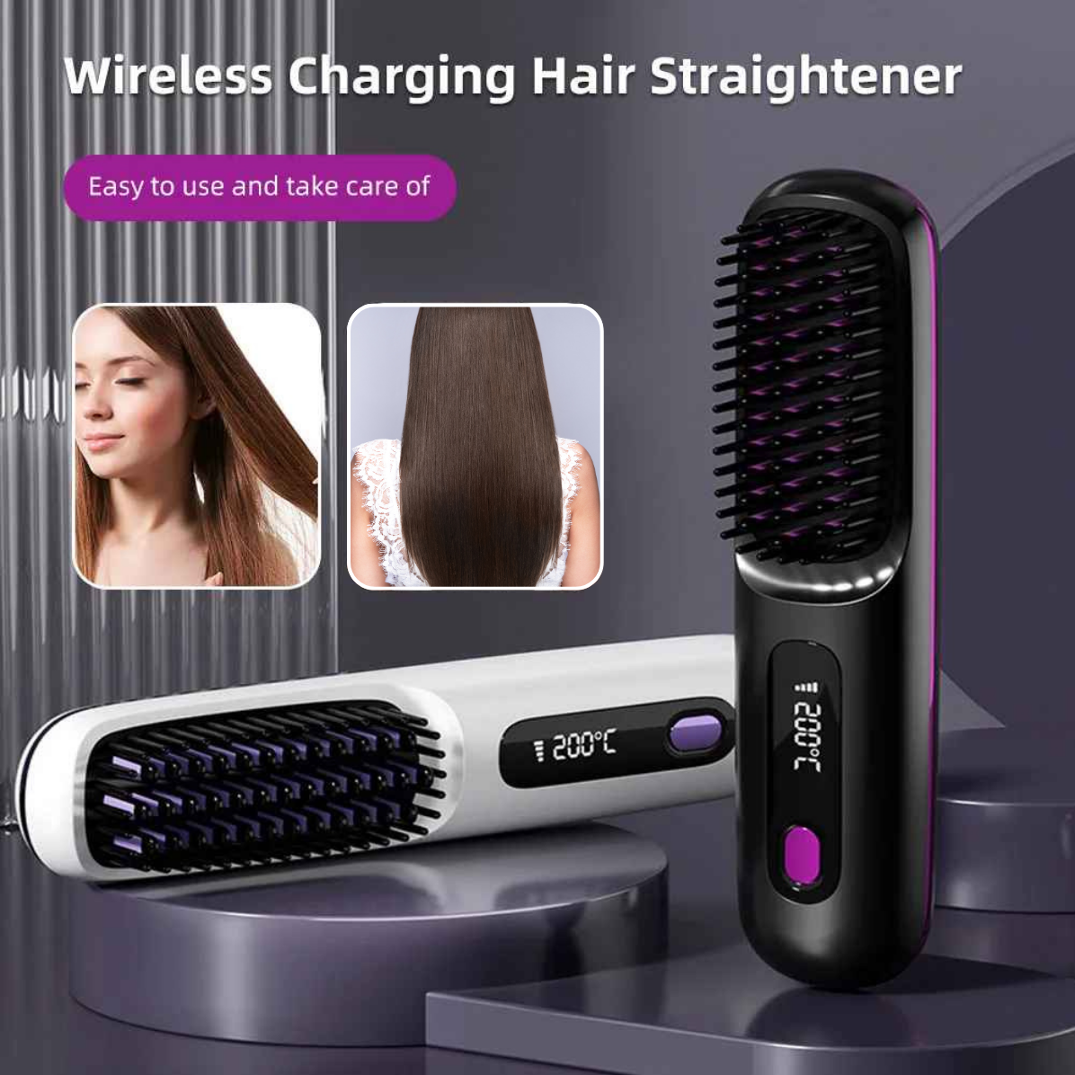 Wireless LCD Rechargeable Ceramic Heating Straight Hair Comb