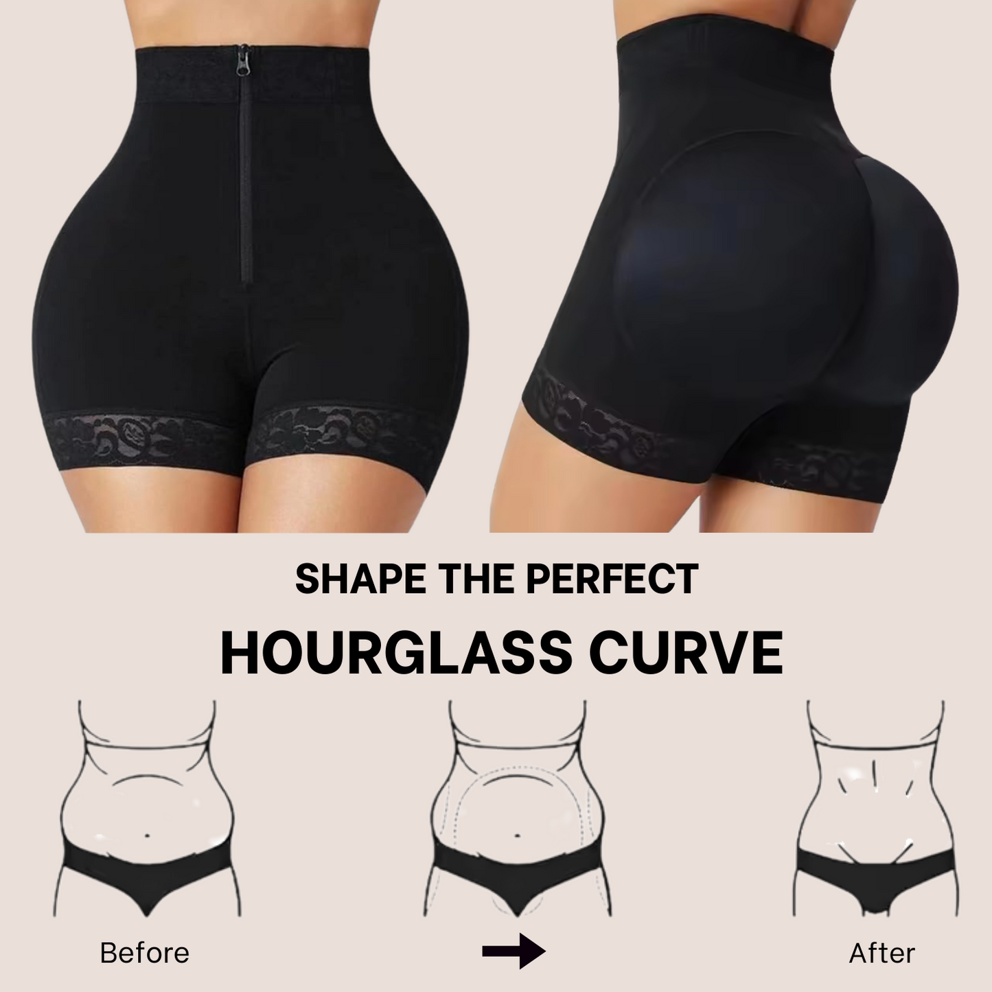 Zip up buttocks for woman body tightening and lifting