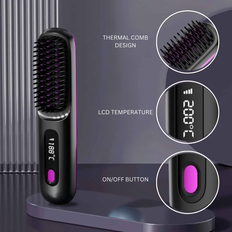 Wireless LCD Rechargeable Ceramic Heating Straight Hair Comb