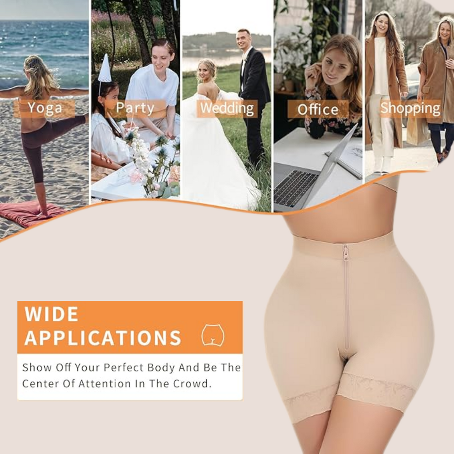 Zip up buttocks for woman body tightening and lifting