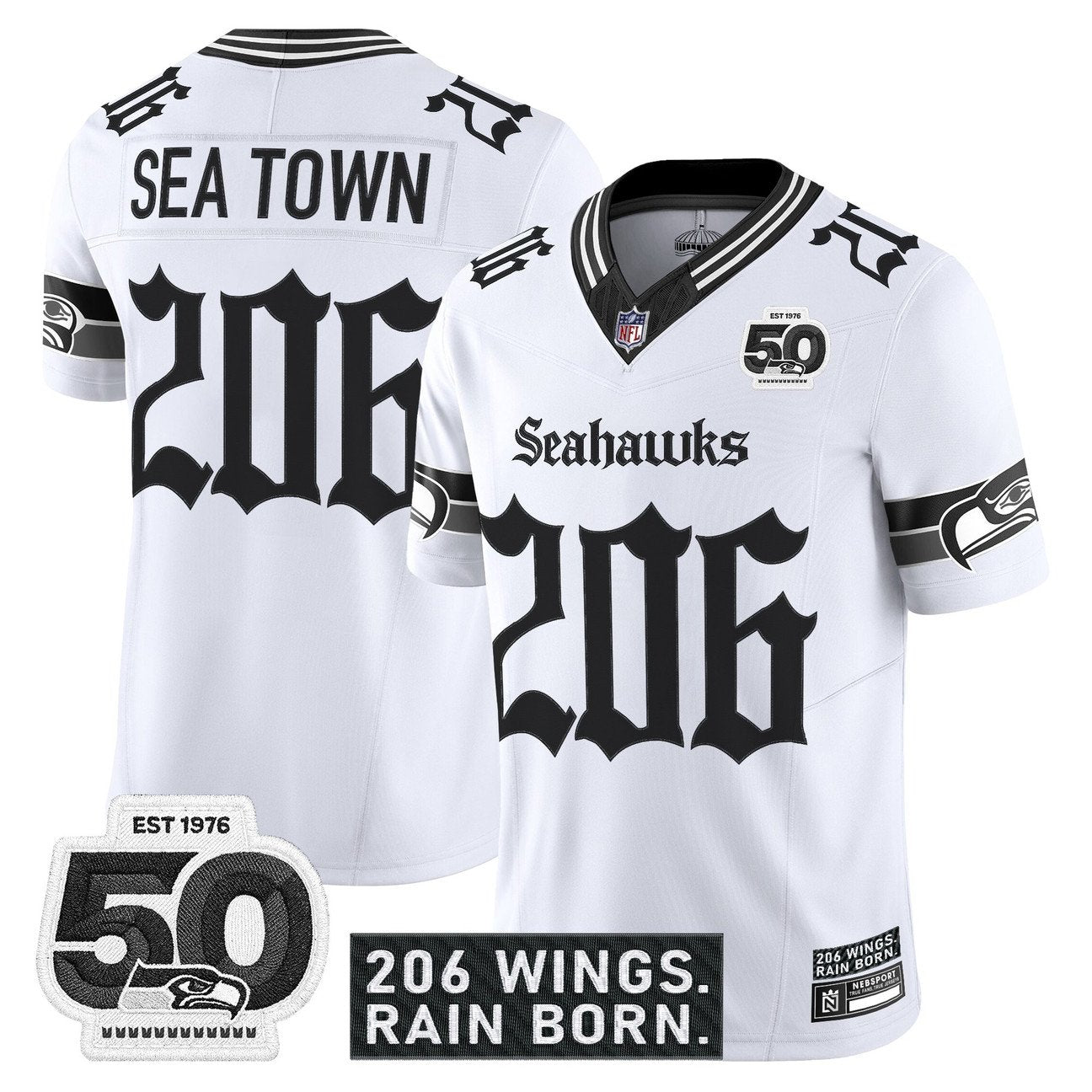 Seattle Seahawks 'Gothic Rain City Shadows Edition' Vapor Jersey - 50th Anniversary Patch - All Stitched
