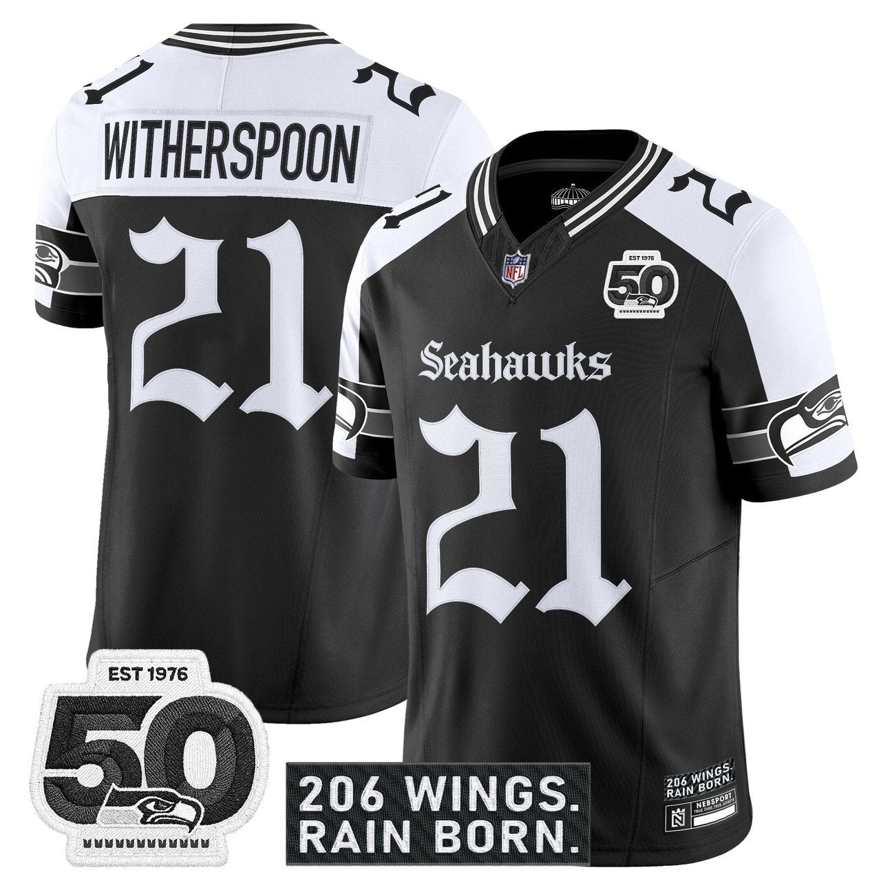 Seattle Seahawks 'Gothic Rain City Shadows Edition' Vapor Jersey - 50th Anniversary Patch - All Stitched