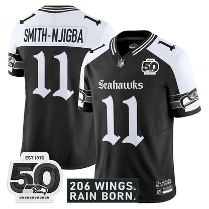 Seattle Seahawks 'Gothic Rain City Shadows Edition' Vapor Jersey - 50th Anniversary Patch - All Stitched
