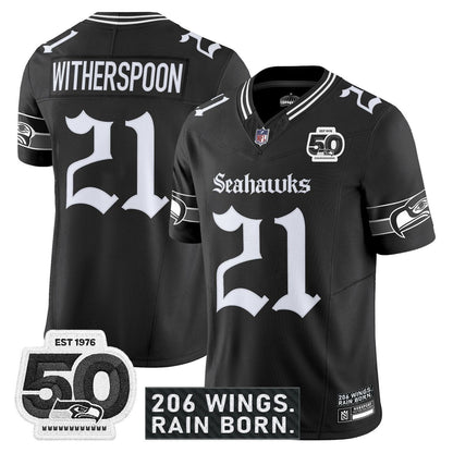 Seattle Seahawks 'Gothic Rain City Shadows Edition' Vapor Jersey - 50th Anniversary Patch - All Stitched