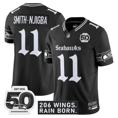 Seattle Seahawks 'Gothic Rain City Shadows Edition' Vapor Jersey - 50th Anniversary Patch - All Stitched
