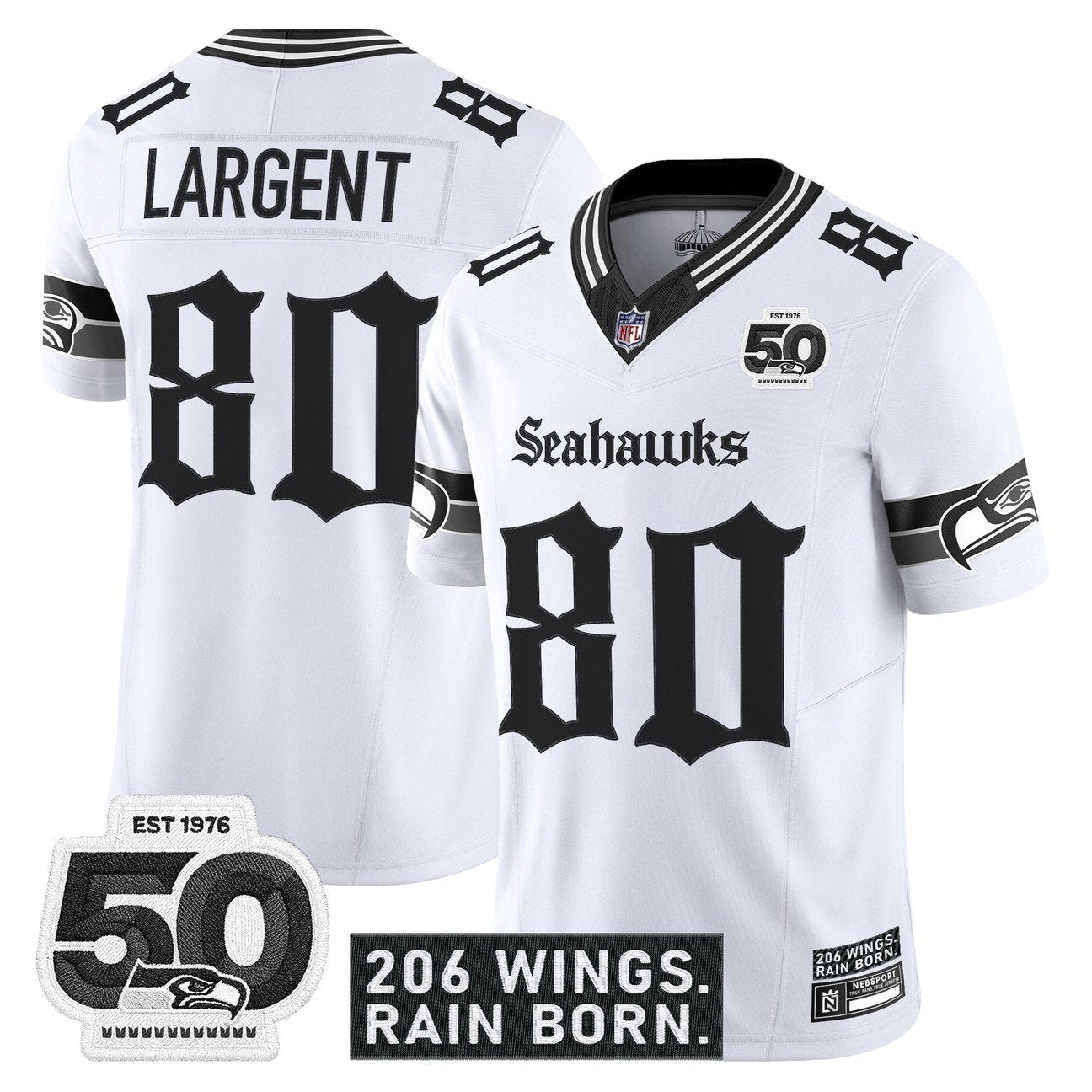 Seattle Seahawks 'Gothic Rain City Shadows Edition' Vapor Jersey - 50th Anniversary Patch - All Stitched