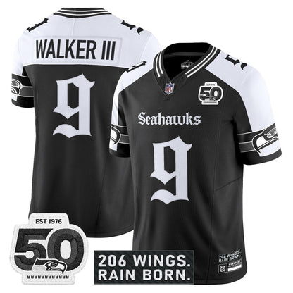 Seattle Seahawks 'Gothic Rain City Shadows Edition' Vapor Jersey - 50th Anniversary Patch - All Stitched