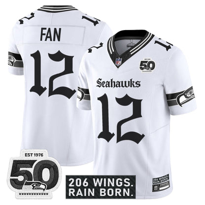 Seattle Seahawks 'Gothic Rain City Shadows Edition' Vapor Jersey - 50th Anniversary Patch - All Stitched