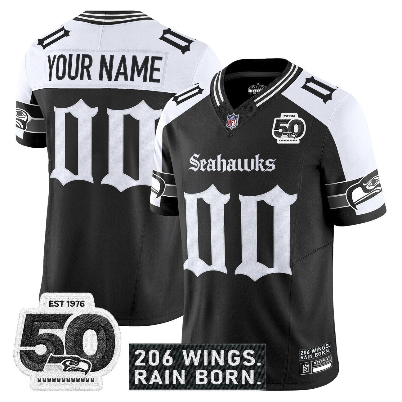 Seattle Seahawks 'Gothic Rain City Shadows Edition' Vapor Jersey - 50th Anniversary Patch - All Stitched