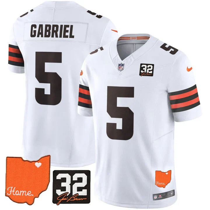Browns #32 Jim Brown Memorial & Home Patch Vapor Limited Jersey N1 - All Stitched