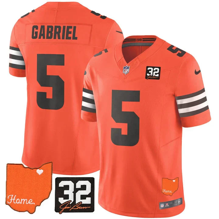 Browns #32 Jim Brown Memorial & Home Patch Vapor Limited Jersey - All Stitched