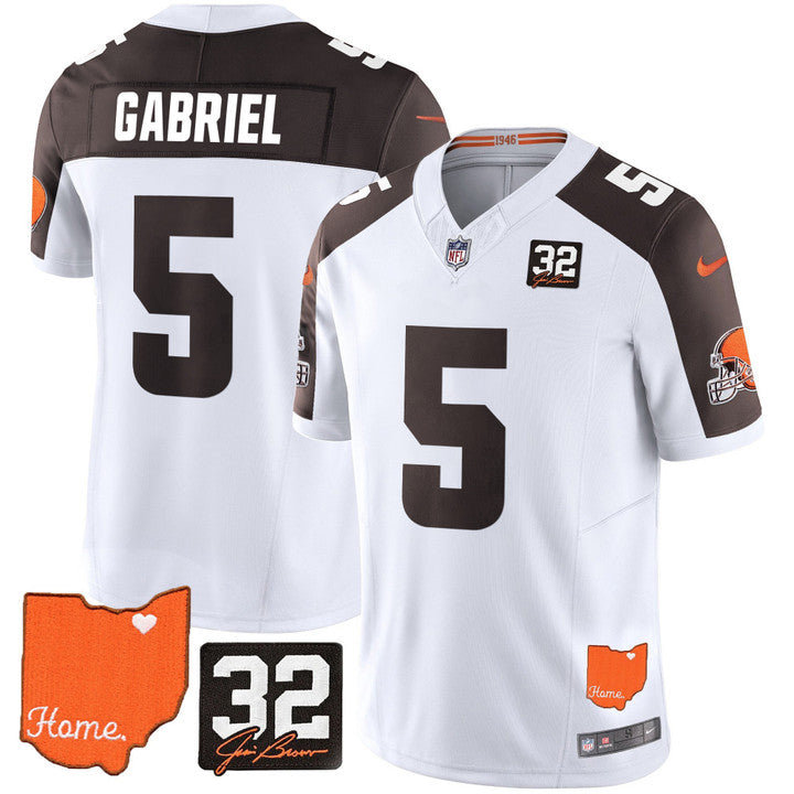 Browns #32 Jim Brown Memorial & Home Patch Vapor Limited Jersey N1 - All Stitched