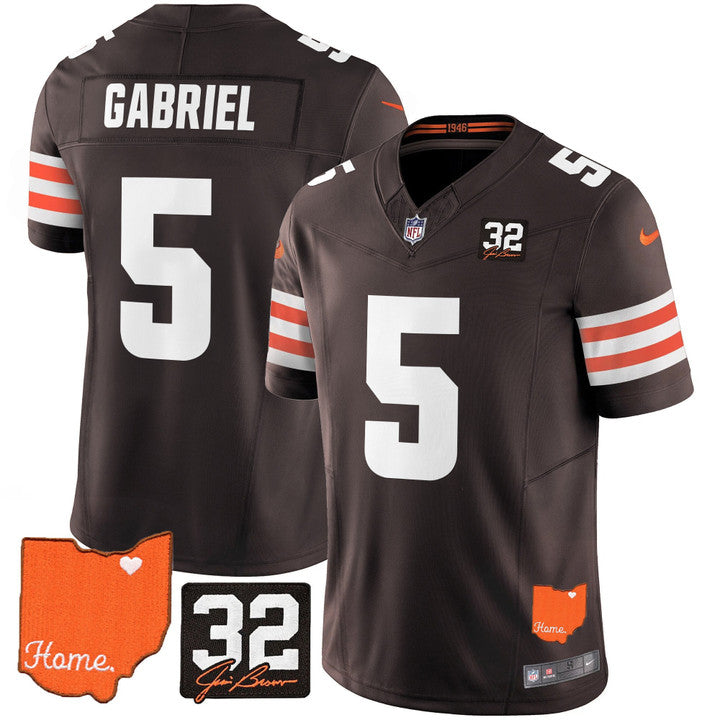 Browns #32 Jim Brown Memorial & Home Patch Vapor Limited Jersey N1 - All Stitched
