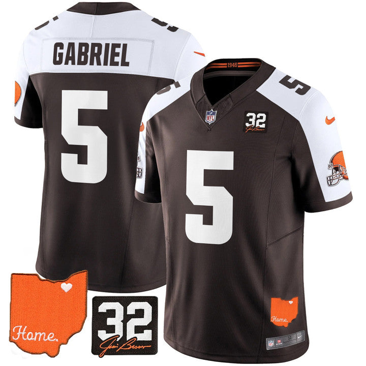 Browns #32 Jim Brown Memorial & Home Patch Vapor Limited Jersey - All Stitched