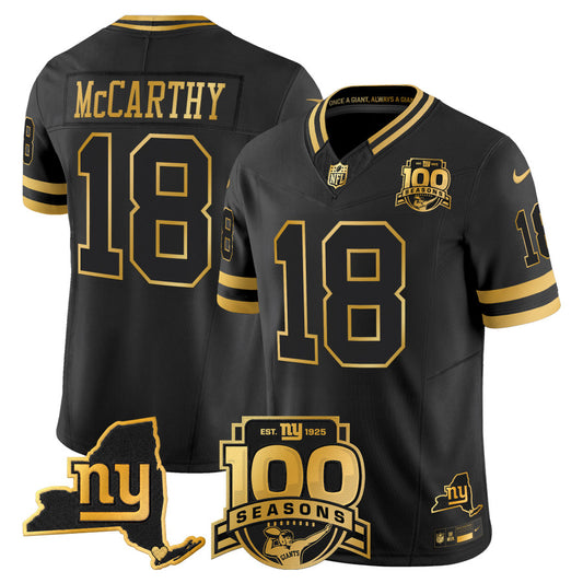 NYG 100th Season & State Patch Gold Vapor Limited Jersey - Stitched