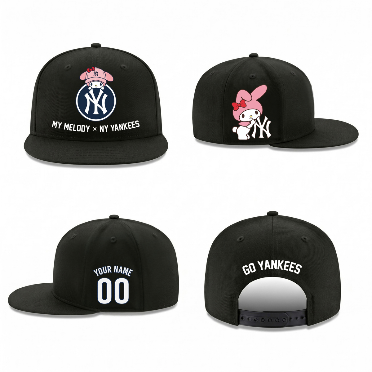 NYY x Pink Sanrio Friends Personalized Snapback Cap - Printed