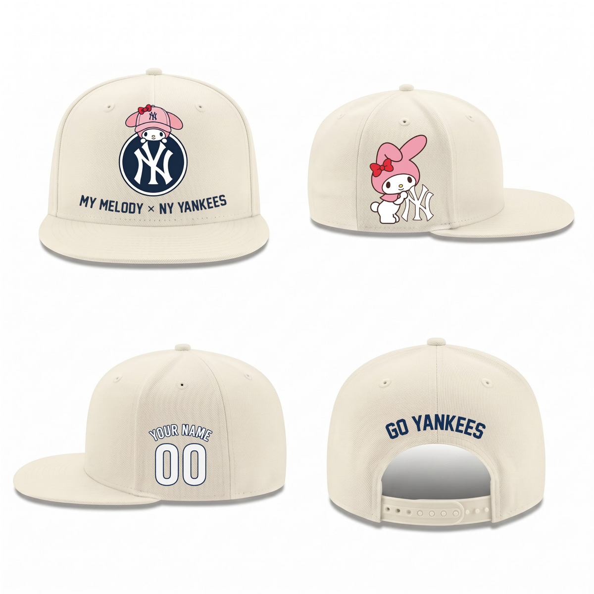 NYY x Pink Sanrio Friends Personalized Snapback Cap - Printed