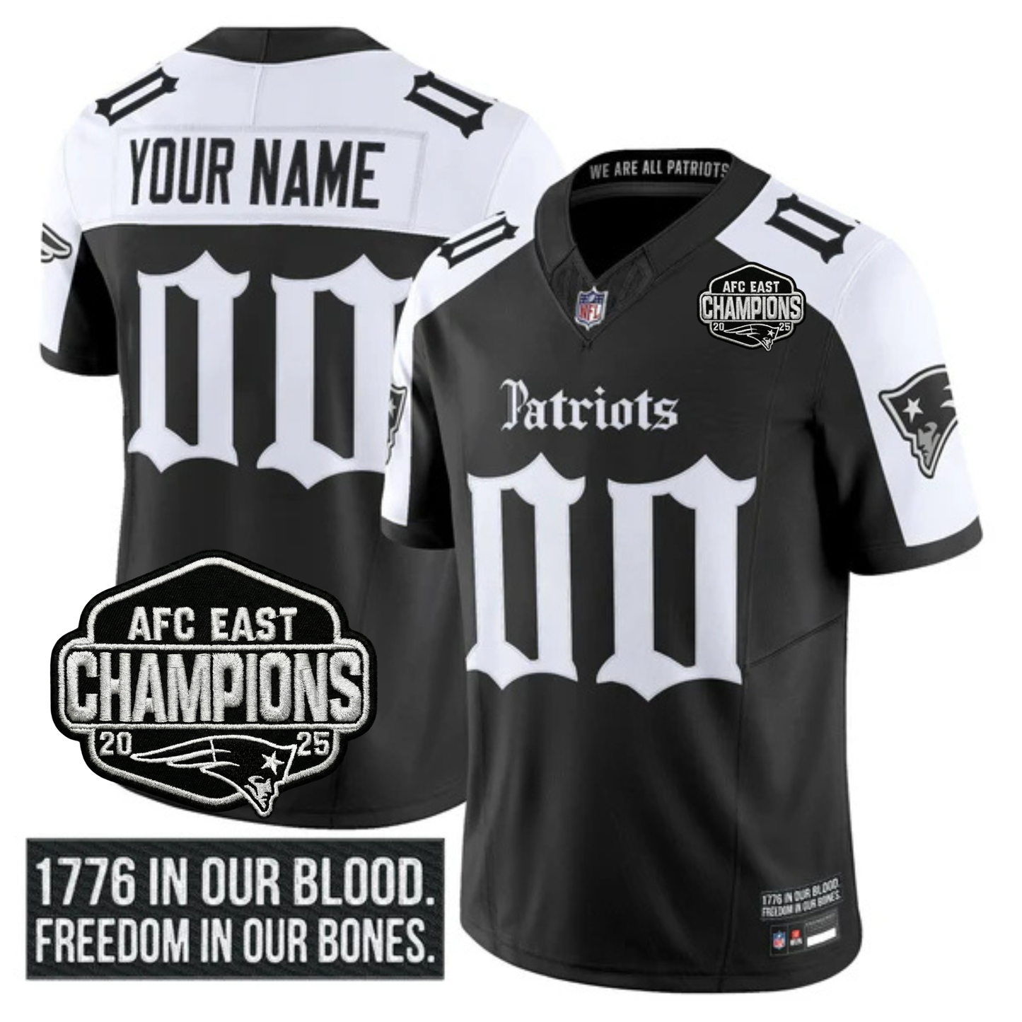 NE 'Gothic Revolution Edition' AFC East Champions Patch Vapor Limited Jersey - All Stitched