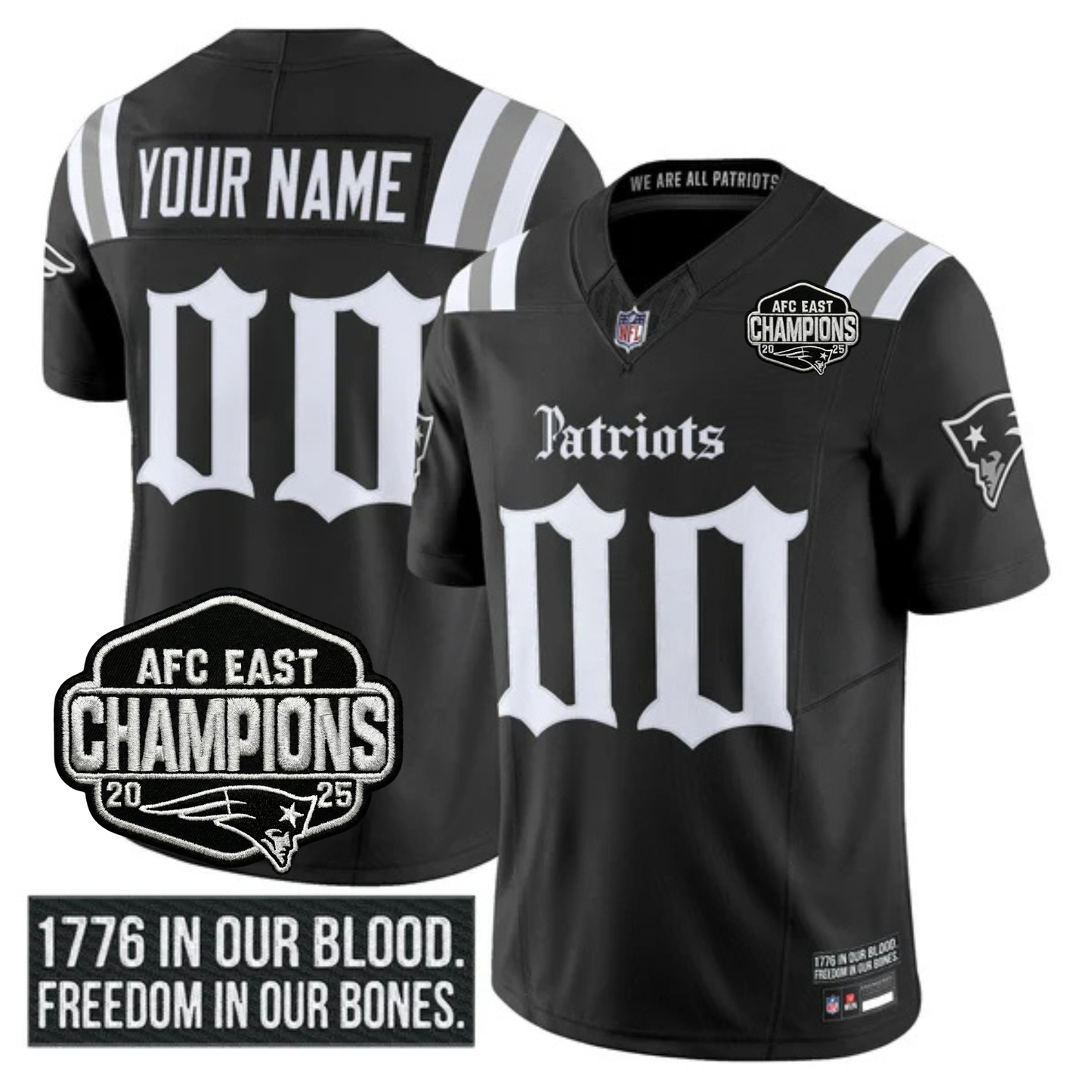 Custom NE 'Gothic Revolution Edition' AFC East Champions Patch Vapor Limited Jersey - All Stitched