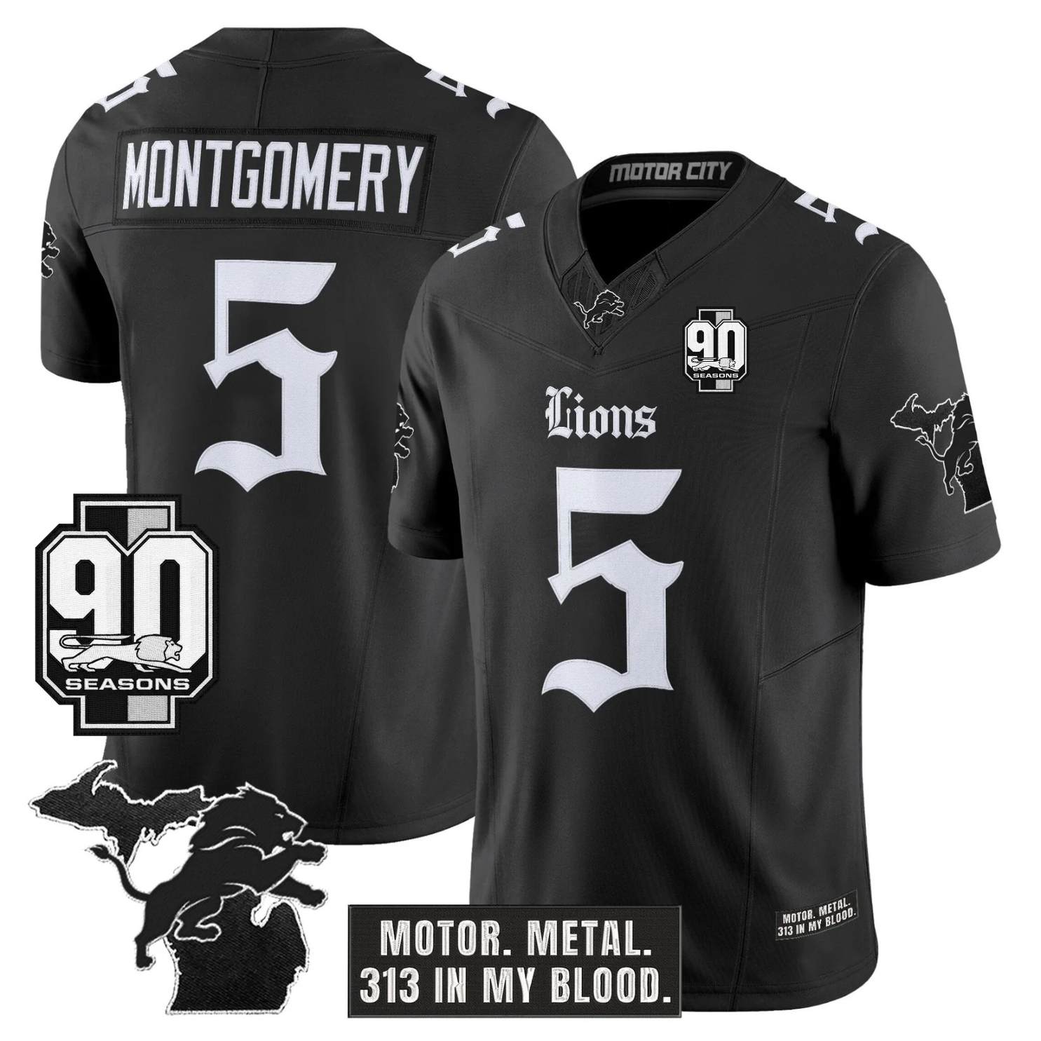 DET 'Gothic Motor Grit Edition' 90th Season Patch Vapor Limited Jersey - All Stitched