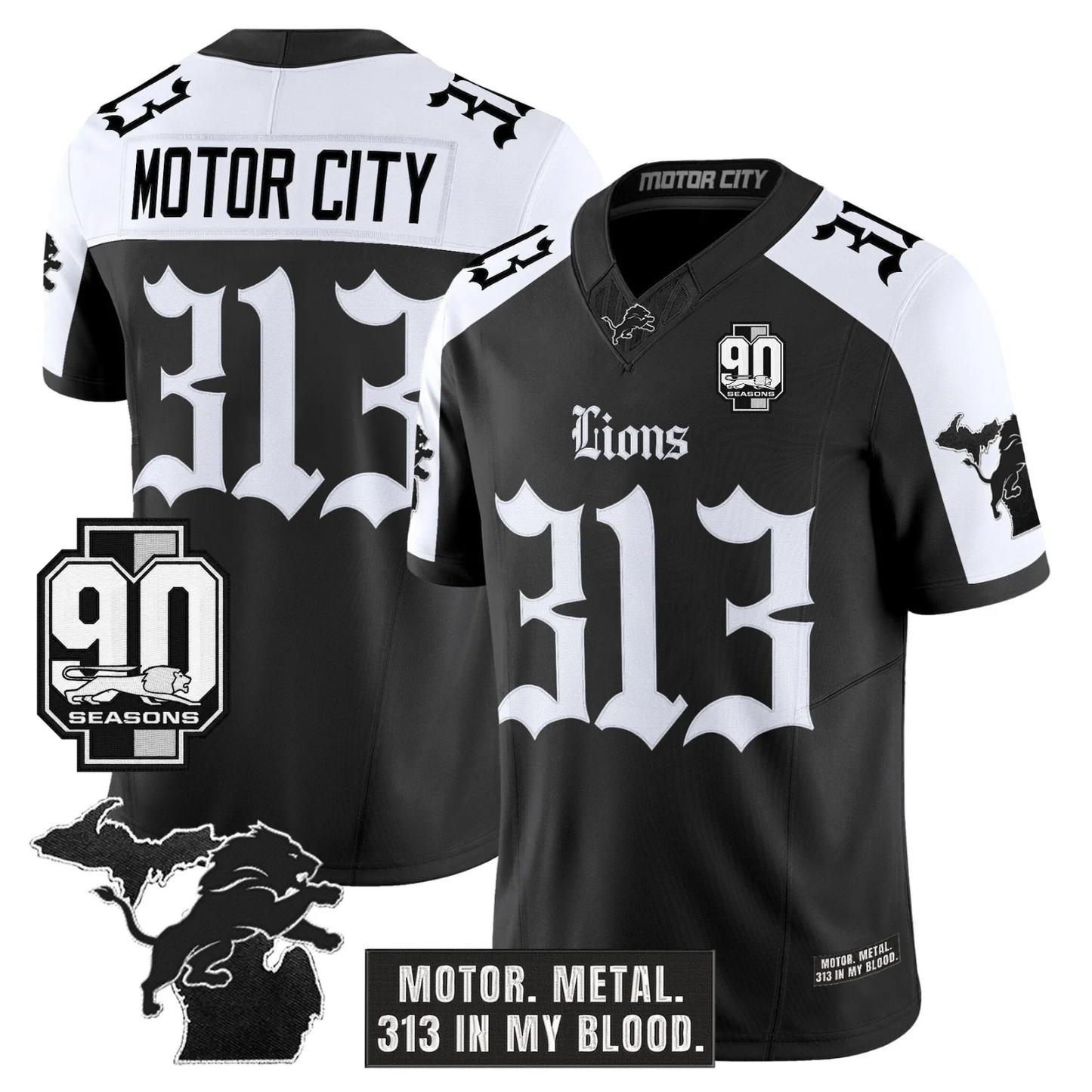 DET 'Gothic Motor Grit Edition' 90th Season Patch Vapor Limited Jersey - All Stitched