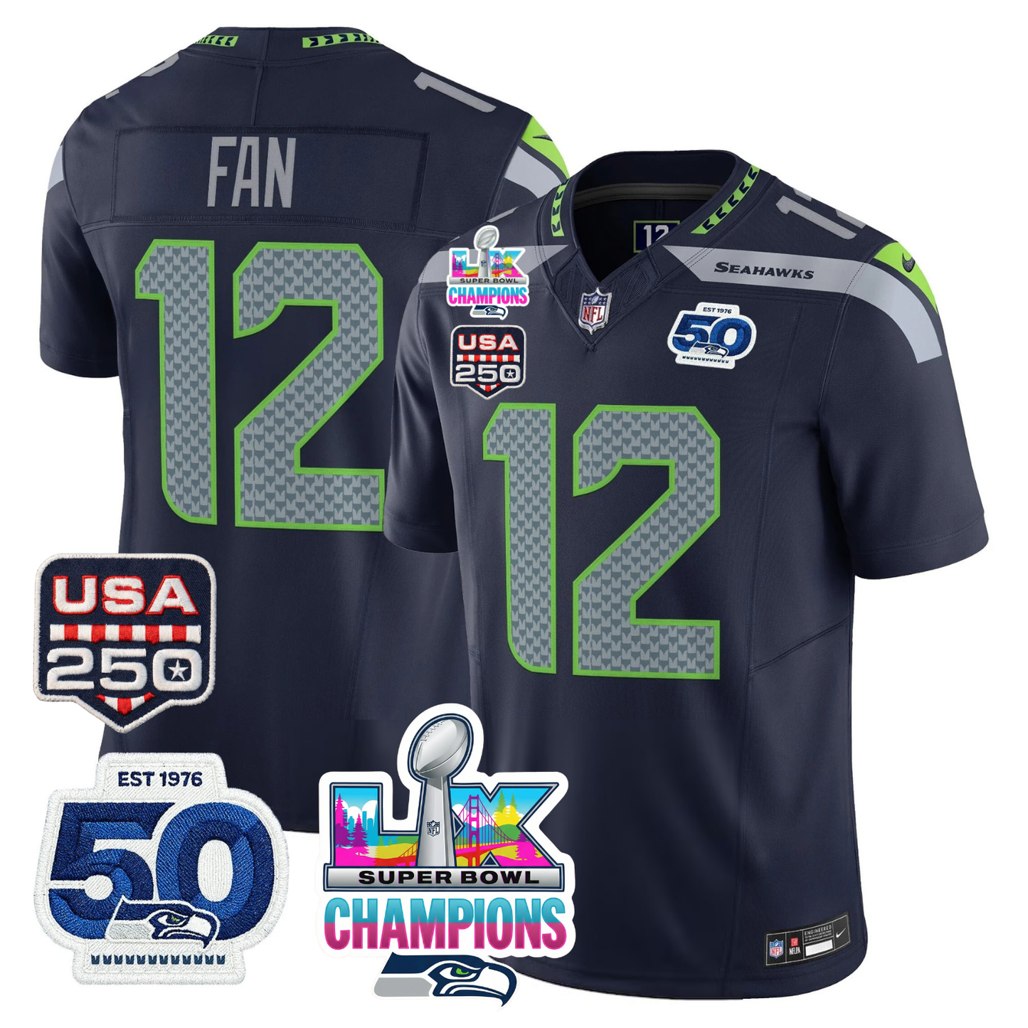 SEA SBLX Champs & US 250th Patch Vapor Limited Jersey - All Stitched