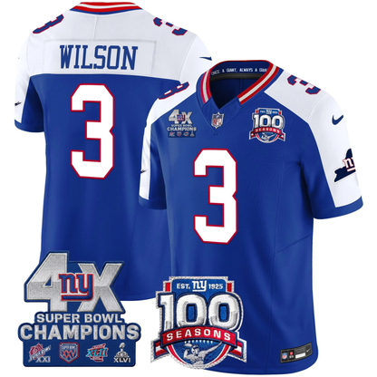 NYG 4X Champions & 100th Season Patch Vapor Limited Jersey - Stitched