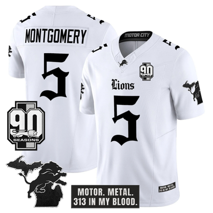 DET 'Gothic Motor Grit Edition' 90th Season Patch Vapor Limited Jersey - All Stitched