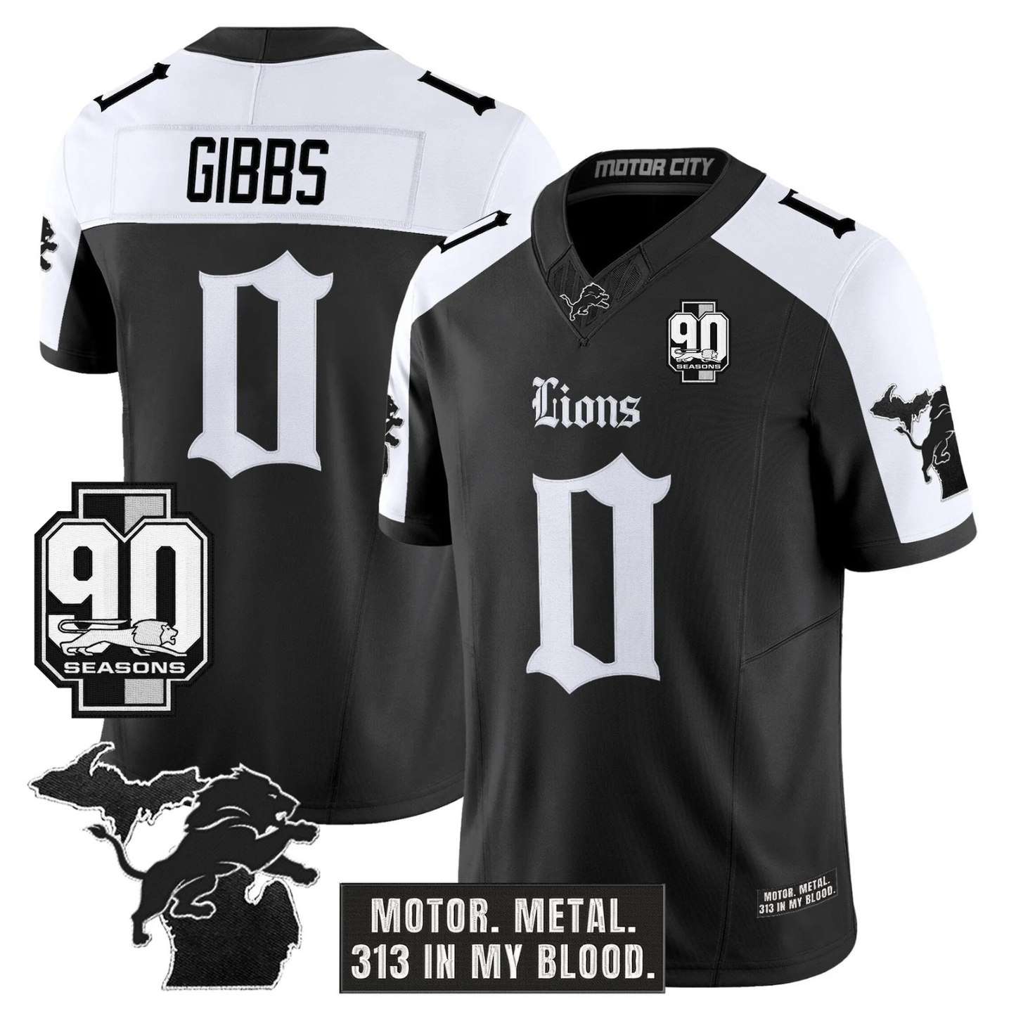 DET 'Gothic Motor Grit Edition' 90th Season Patch Vapor Limited Jersey - All Stitched