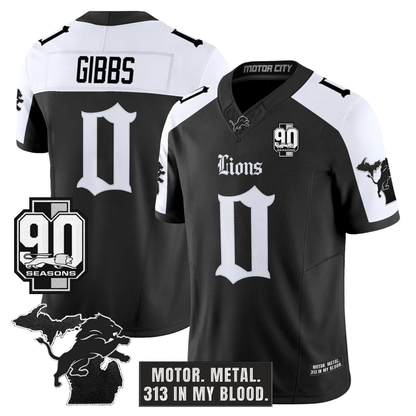 DET 'Gothic Motor Grit Edition' 90th Season Patch Vapor Limited Jersey - All Stitched