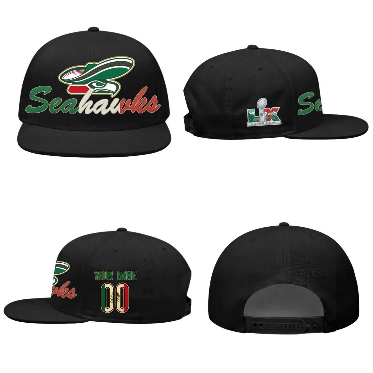 Seattle Seahawks Mexico Edition Personalized Snapback Cap - Printed