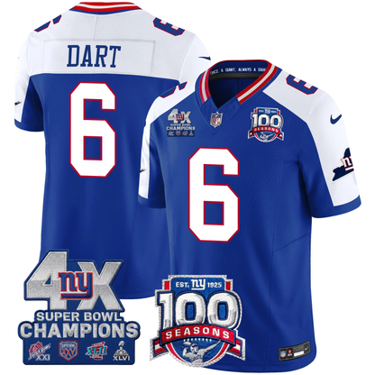 NYG 4X Champions & 100th Season Patch Vapor Limited Jersey - Stitched