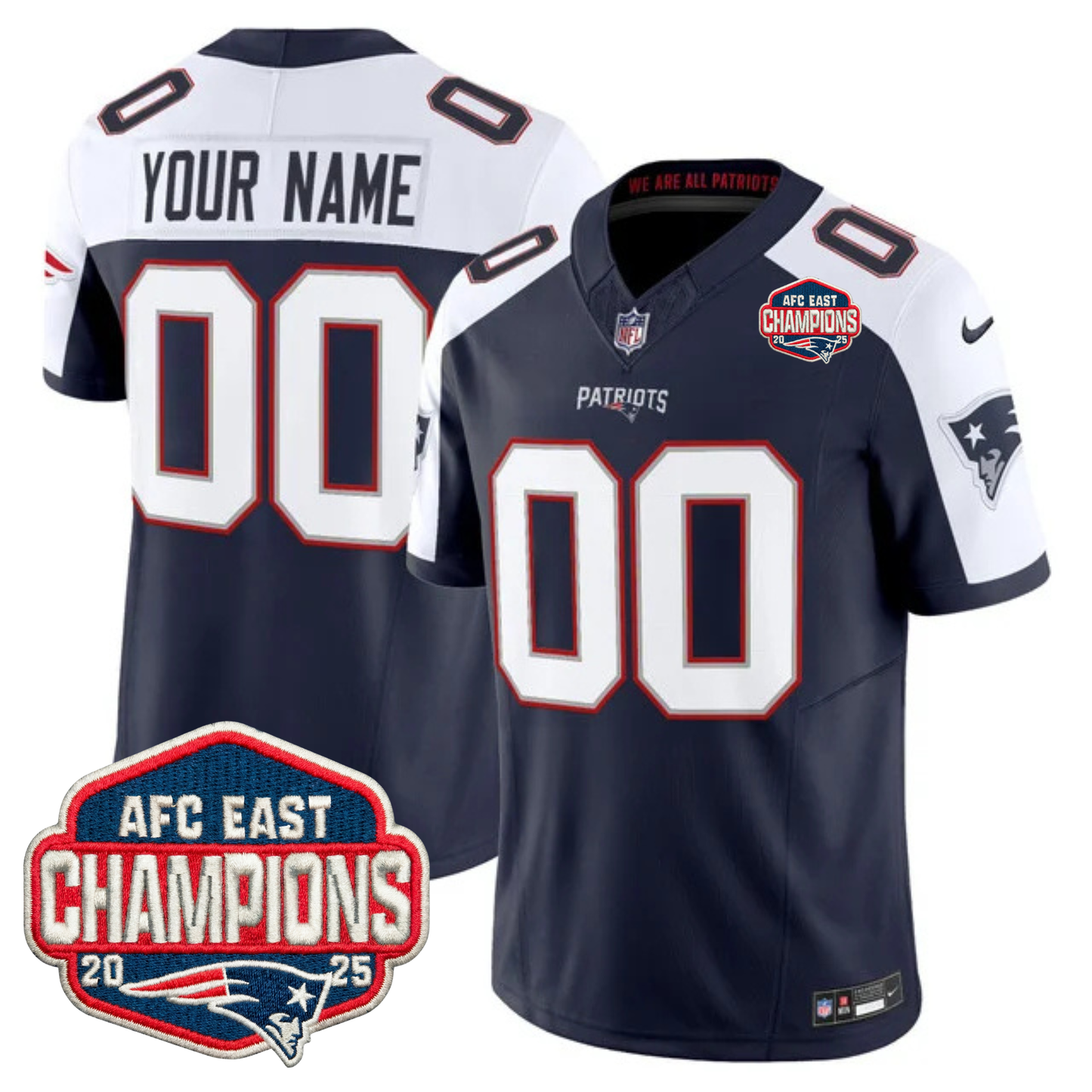 NE AFC East Champions Patch Vapor Limited Custom Jersey - All Stitched