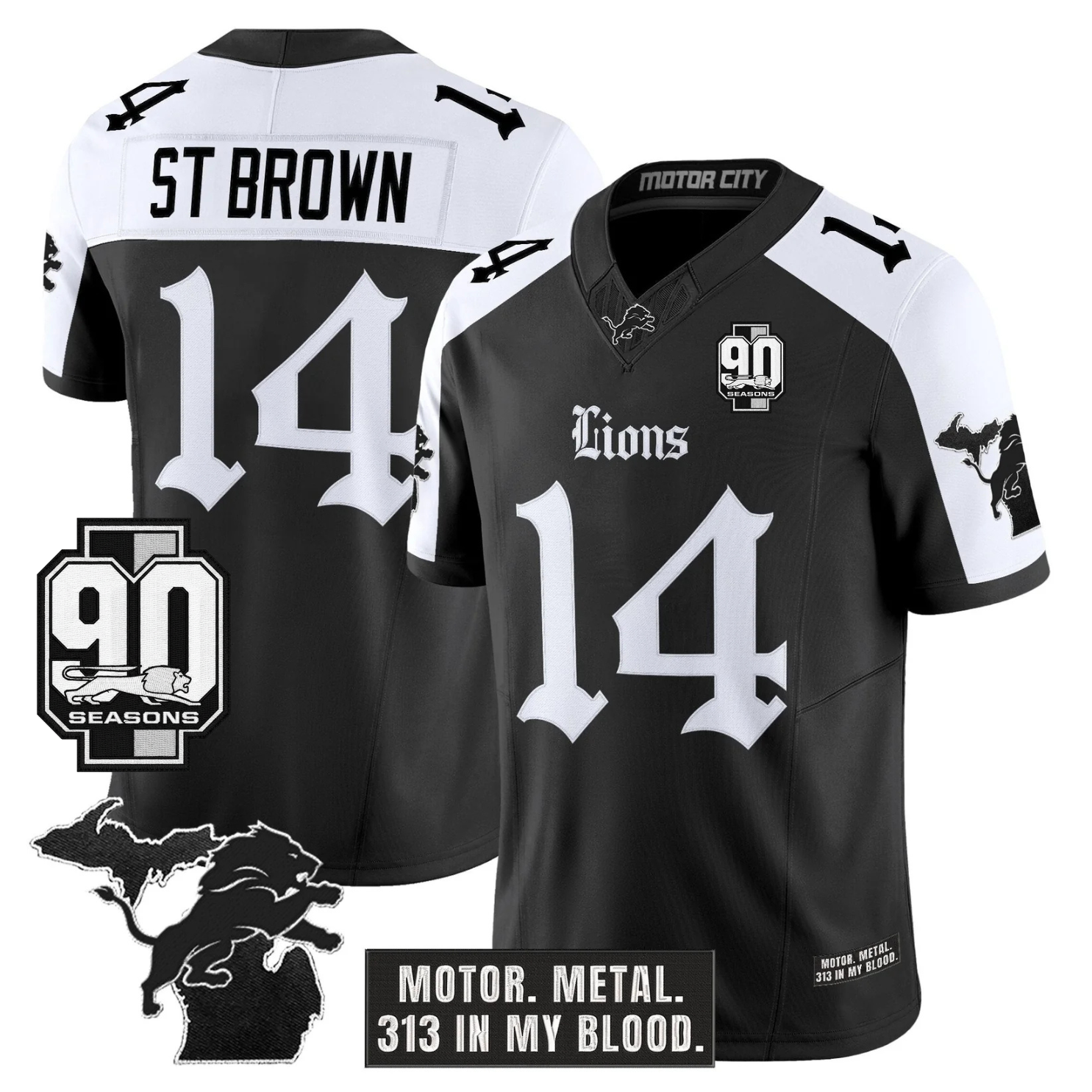 DET 'Gothic Motor Grit Edition' 90th Season Patch Vapor Limited Jersey - All Stitched