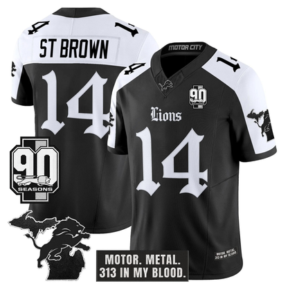 DET 'Gothic Motor Grit Edition' 90th Season Patch Vapor Limited Jersey - All Stitched