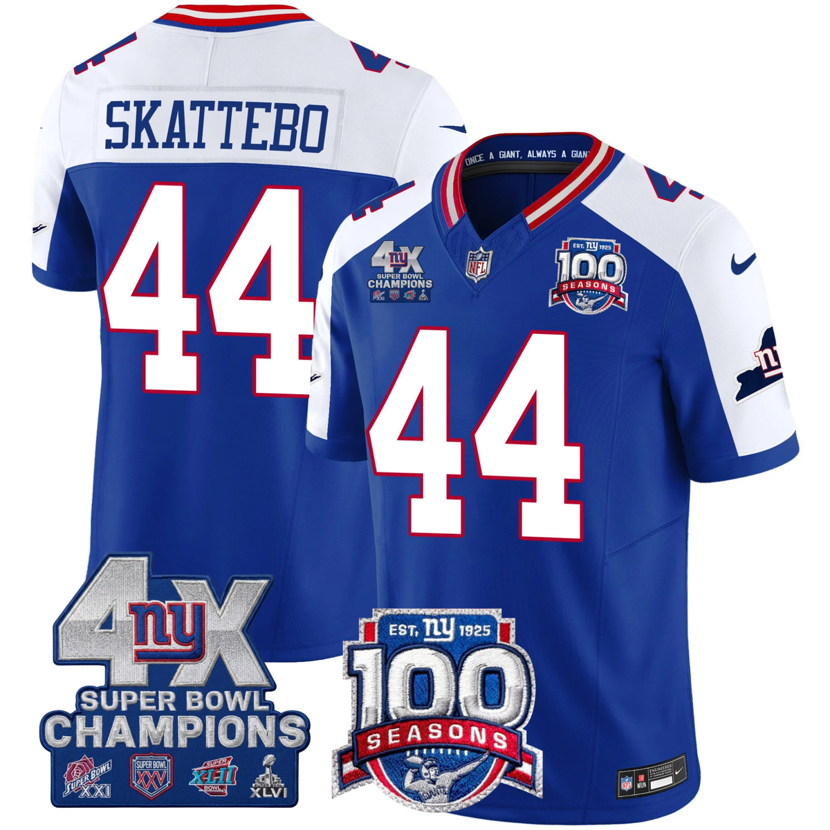NYG 4X Champions & 100th Season Patch Vapor Limited Jersey - Stitched