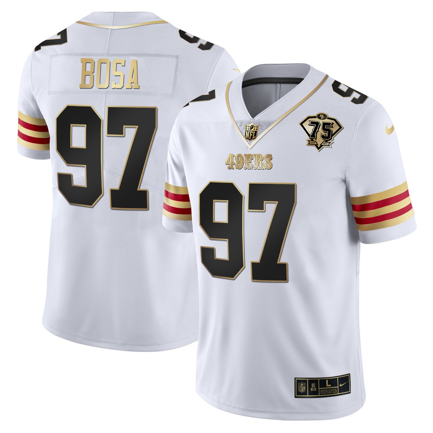Men's 49ers 75th Anniversary Patch Vapor Gold Jersey V2 - All Stitched